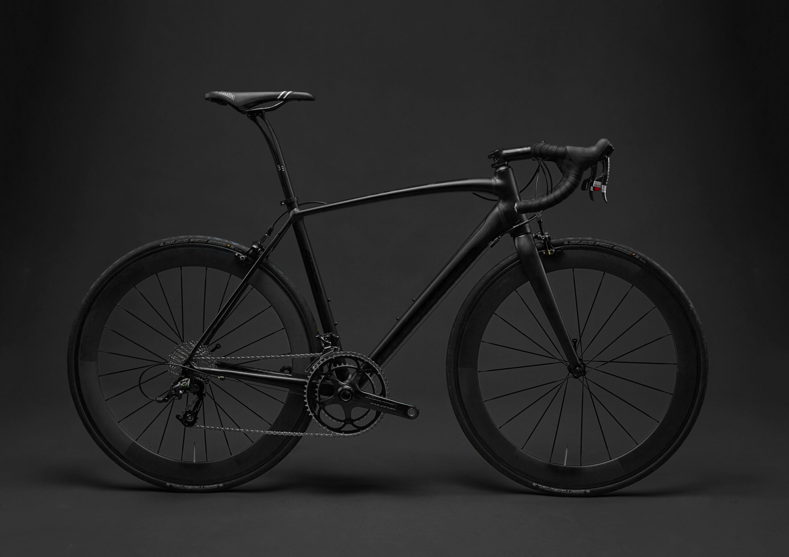 Gravel bike standing straight. Black and white photo.