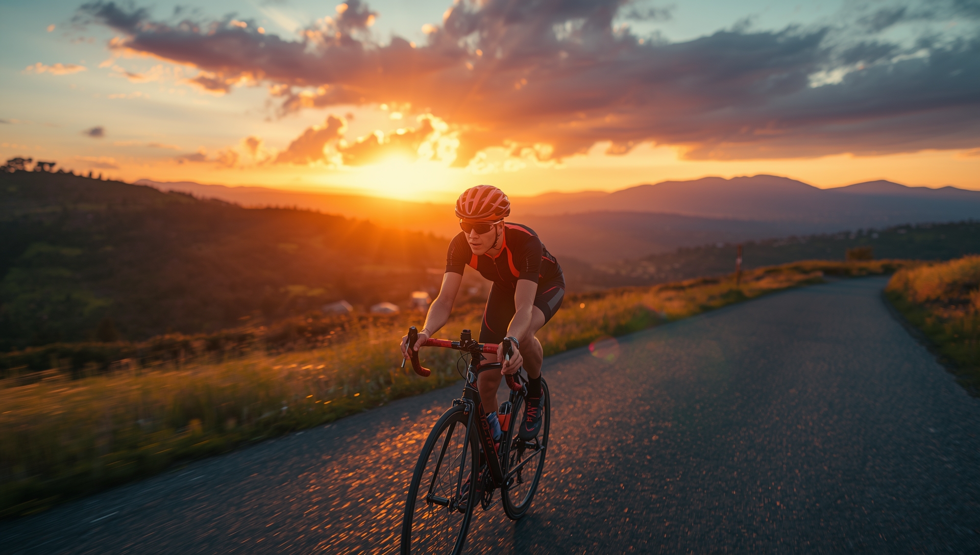 Cyclist riding at sunrise for cycling nutrition blog.