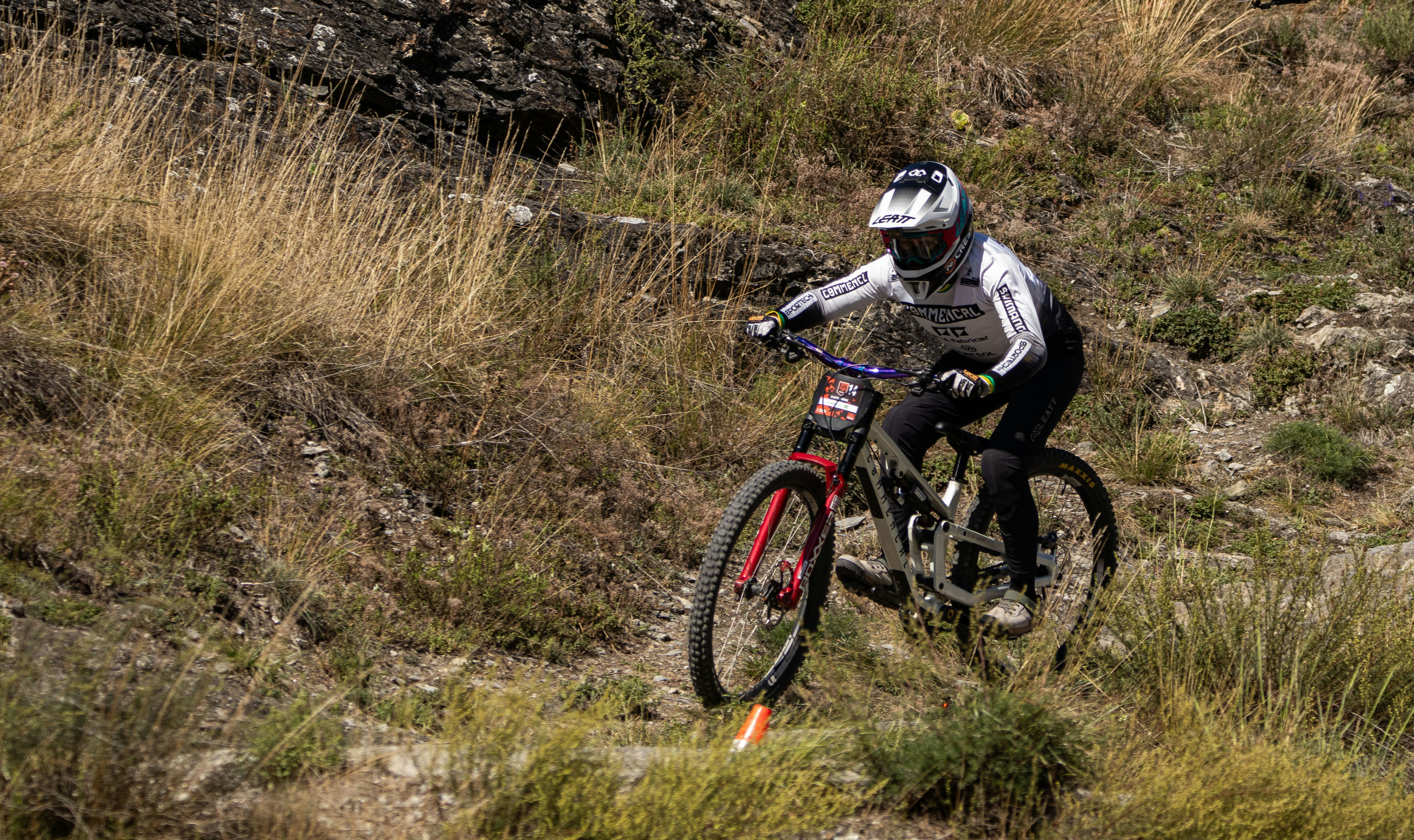 Mountain biker riding in nature.